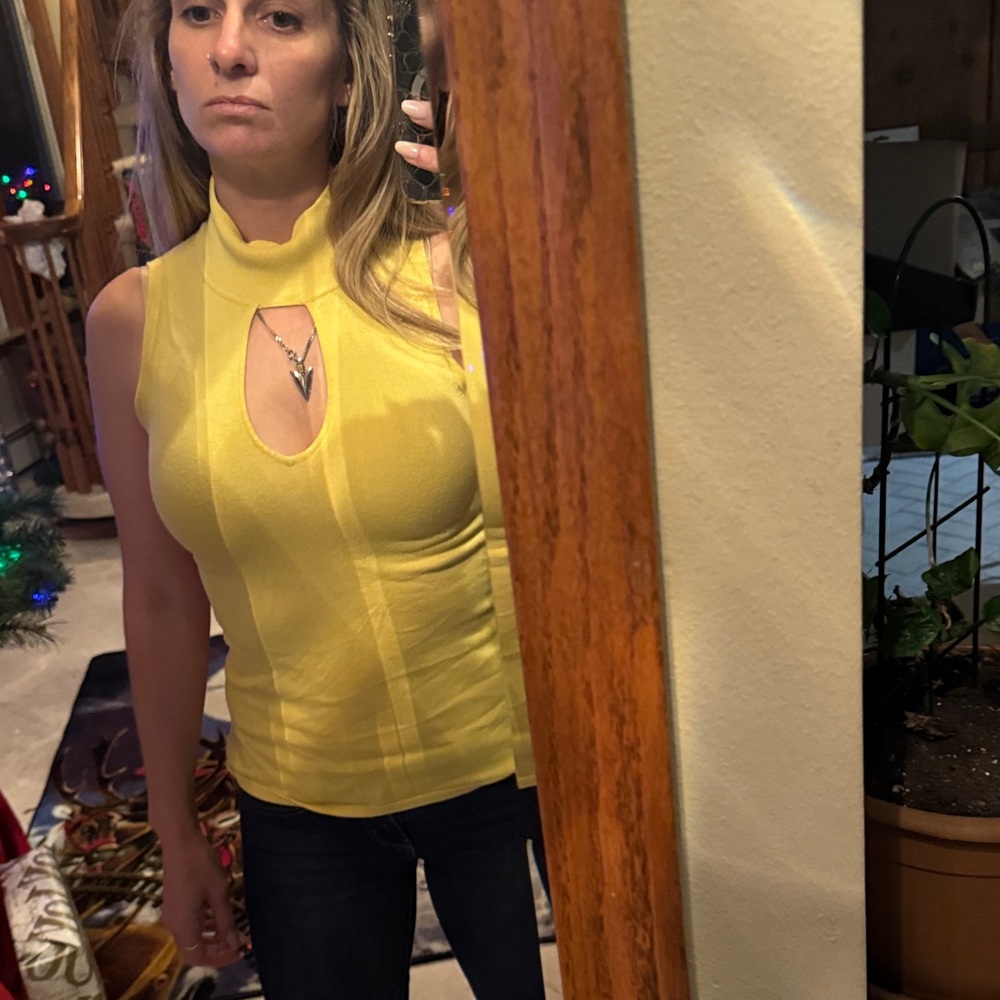 INC International Concepts Yellow Keyhole Tank Top